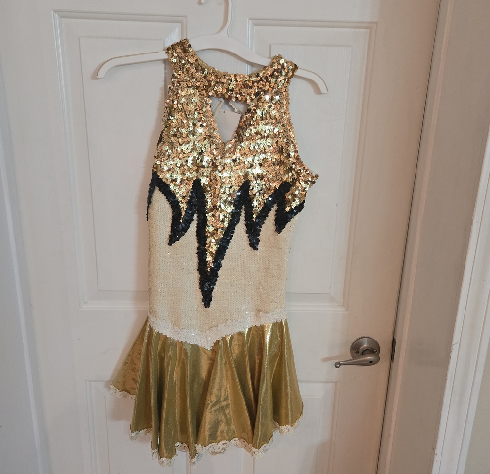 Z Supply Gold Sequin Girls' Performance Dress with Black Accent